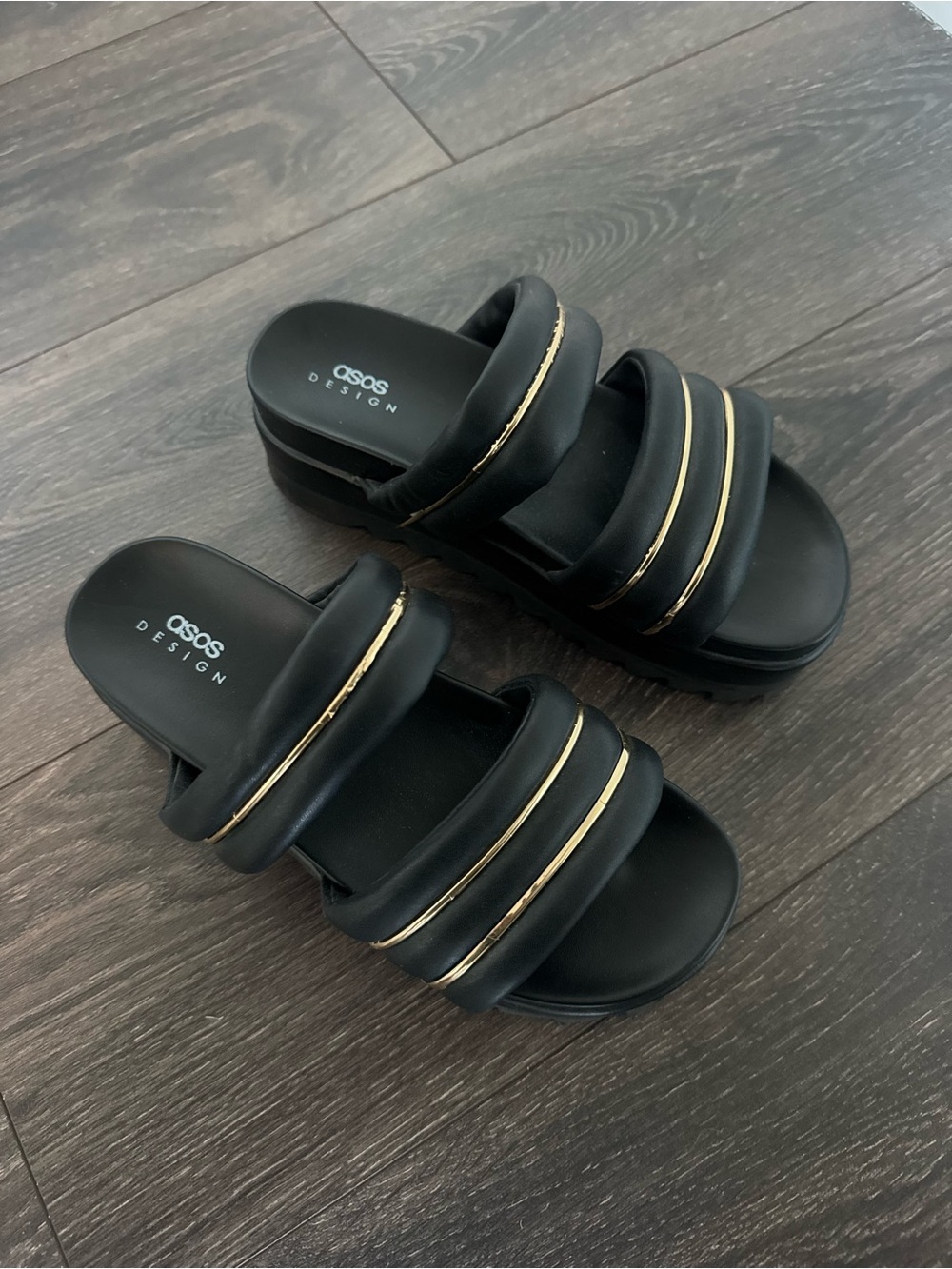 ASOS Black Slide Mules with Gold Accent Stripes